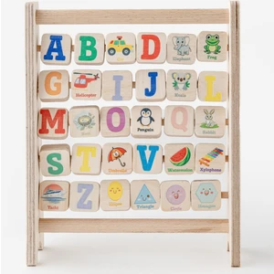 Montessori Ahşap Alfabe Abaküs / 3+ Yaş / Renkli Harfler, Şekiller ve Görseller / Eğitici, Öğretici ve Güvenli Çocuk Oyuncağı