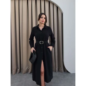 Modal Kumaş Süet Kemerli Elbise