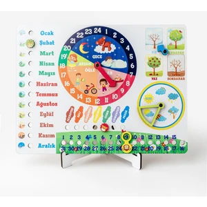 Montessori Ahşap Takvim Seti / 3+ Yaş /eğitici ve Eğlenceli Zaman Yönetimi Oyuncağı