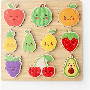 Montessori Ahşap Meyve Şekilli 3D Puzzle / Eğitici ve Öğretici Yapboz / El-Göz Koordinasyonu ve Zeka Gelişimi Oyunu