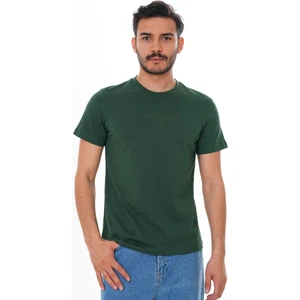Basics & More Erkek  Pamuklu Koyuyeşil Nakış Detaylı Bisiklet Yaka Tişört