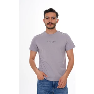 Basics & More Erkek  Pamuklu Gri Nakış Detaylı Bisiklet Yaka Tişört