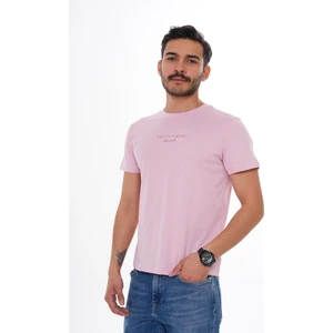 Basics & More Erkek  Pamuklu Pembe Nakış Detaylı Bisiklet Yaka Tişört