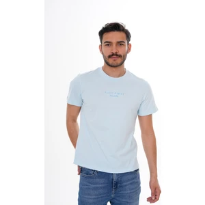 Basics & More Erkek  Pamuklu Açıkmavi Nakış Detaylı Bisiklet Yaka Tişört