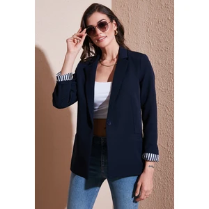 Standart Fit Mono Yaka Desenli Astar Detaylı Blazer Kadın Ceket6524003