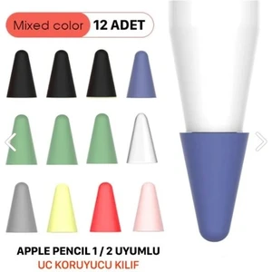 Apple Pencil 1.nesil, 2.nesil, Usb-C ve Pro ile Uyumlu Kalem Ucu Koruyucu Silikon Kılıf 12 Adet