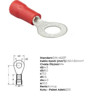 KABLO UCU İZOLELİ (KIRMIZI) (0.5-1.5 MM KABLO UYUMLU) (DELİK ÇAPI:4 MM)