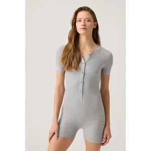 Los Ojos Gri Melanj Fitilli Kısa Kollu Kısa Tulum Short Romper
