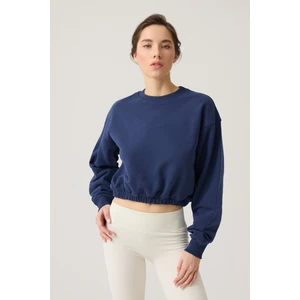 Los Ojos Lacivert Geniş Kalıp Beli Büzgülü Crop Sweatshirt Cropped Pullover