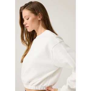 Los Ojos Ekru Geniş Kalıp Beli Büzgülü Crop Sweatshirt Cropped Pullover