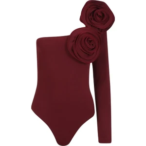 La Sarta Bodysuit Elba Gül Detaylı Kadınlar İçin Modern ve Şık Kırmızı Renk