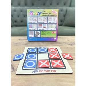 Afili Toys Ahşap Tek Tabloda Tic Tac Toe ve 3 Taş Oyunu