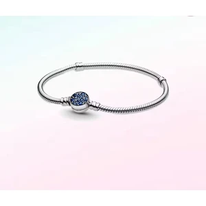 Poseidons Jewellery Gümüş Damgalı Moments Işıltılı Mavi Disk Klipsli Bileklik