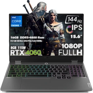 LOQ 15IRX9 Intel Core i7 13650HX 16GB Ddr5 Ram 512GB SSD RTX 4060 8GB (115W) 15.6" FHD 144Hz IPS Panel Freedos Taşınabilir Bilgisayar 83DV011HTRN1