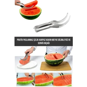 Pratik Paslanmaz Çelik Karpuz Kavun Meyve Dilimleyici ve Servis Bıçağı