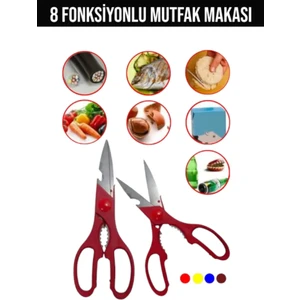 8 Fonksiyonlu Mutfak Makası Et,tavuk,börek Makası Ceviz Kırıcılı Şişe Açacağı Paslanmaz Çelik