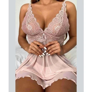 Intive Lingerie Beleng Pudra Dantelli Transparan Ince Askılı Babydoll -6061