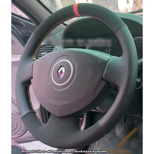 Clio 2 Araca Özel Direksiyon Kılıfı (Noktalı Nubuk Kırmızı Yüzüklü)