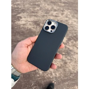 Koso Apple iPhone 16 Pro Max Antrasit Karbonfiber Kamera Standlı Telefon Kılıfı