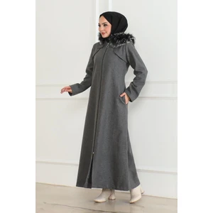 Orchid Style kapüşonu Kürklü Kaşe Kaban