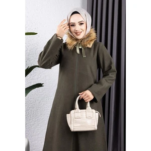 Orchid Style Yakası Kürklü Kaşe Kaban