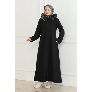 Orchid Style kapüşonu Kürklü Kaşe Kaban