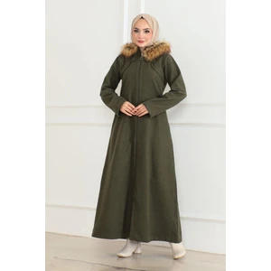 Orchid Style kapüşonu Kürklü Kaşe Kaban