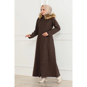 Orchid Style kapüşonu Kürklü Kaşe Kaban