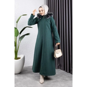 Orchid Style kapüşonu Kürklü Kaşe Kaban