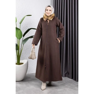 Orchid Style Yakası Kürklü Kaşe Kaban