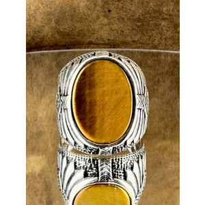 Kaplan Gözü Taşı Gümüş Erkek Yüzük – Doğal Taş, Özel Tasarım Vintage Model