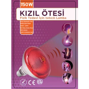 150W Kızılötesi (Infrared) Isıtıcılı Fizik Tedavi Lambası (Kırmızı Işık) E27 (Kalın Duy)