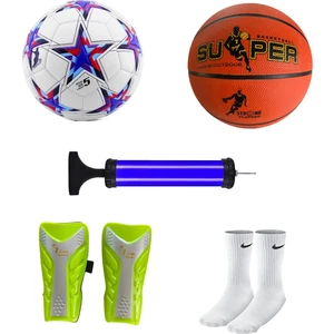 5'li Set Yetişkin Çocuk Sert Zemin Futbol Topu Basketbol Topu Seti+Pompa+Tekmelik+Çorap