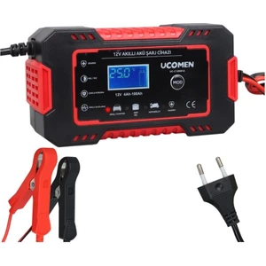 Ucomen 12V Şarj Redresörü (Akıllı Akü Şarj Cihazı) Otomatik 6 A LCD Ekran Kırmızı (+Agm/jel)