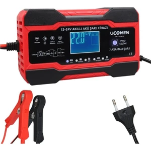 Ucomen 12V-24V Şarj Redresörü (Akıllı Akü Şarj Cihazı) (Otomatik 10 A) 7 Aşamalı Şarj (+Agm/jel)