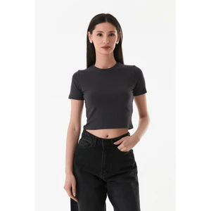 Basic Bisiklet Yaka Crop Tişört