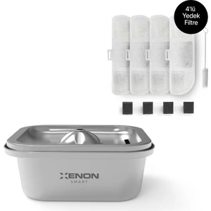 Xenon Smart Akıllı Otomatik Geniş Çelik Hazneli Su Şelalesi Ultra Sessiz Su Pınarı ve Yedek Filtre 2'li Pet Seti
