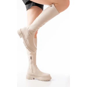 Terzi Bey Bej Fermuarlı Günlük Kadın Çizme