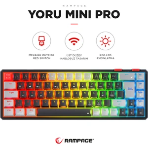 Yoru Mini Pro Siyah/gri 2.4ghz+Bt5.0+Type-C 5 Bağlantı Outemu Red Swich Q Mekanik Gaming Oyuncu Klavye Rgb
