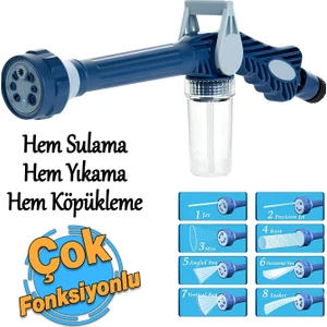 Bahçe Sulama Araç Yıkama Köpürtme Tabancası 8 Fonksiyonlu Deterjan Hazneli Hortum Bağlantılı 1 Adet