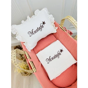 Insta Bebe Müslin Battaniye ve Yastık Kılıfı Isimli Nakış Işlemeli (%100 Organik Pamuk)