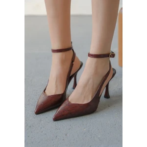 Moda Adam Kadın Montana Ince Topuklu Ayakkabı - Bordo-Kroko