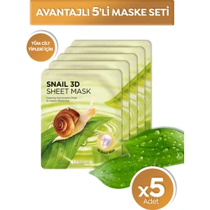 Salyangoz Salgısı Özü İçeren Nemlendirici 3D Yaprak Maske Seti 5’li Snail 3D Yaprak Maske Seti