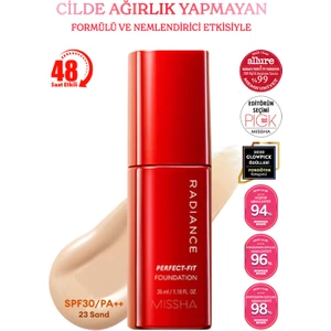 Uzun Süre Kalıcı, Mat Bitişli Fondöten Radiance Perfect Fit Foundation (No.23 Sand) SPF30+/PA+++