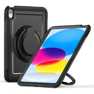 Apple iPad Air 11inç M2 Kılıf Handle Ring Yüzüklü Amour Tank Case Fuji A2902 A2903 A2904 Siyah