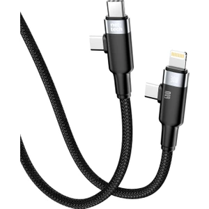 NT-DC45 60W+30W Plastik 100 cm Type-C To Type-C+Lightning Şarj ve Data Kablosu