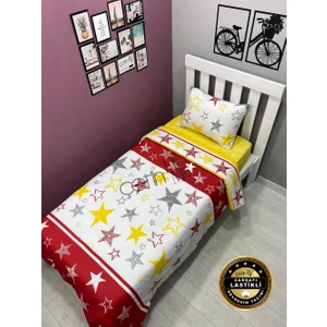 Çetinhome Çarşafı Lastikli Tek Kişilik Nevresim Takımı Sarı Kırmızı