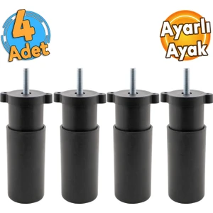 (4 Adet) Ayarlanabilir 9.5 cm Siyah Mobilya Kanepe Baza Koltuk Vidalı Orta Destek Ayağı Ayakları