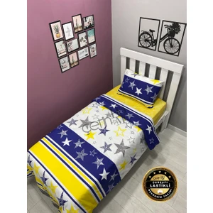 Çetin Home Çetinhome Çarşafı Lastikli Tek Kişilik Nevresim Takımı Sarı Lacivert