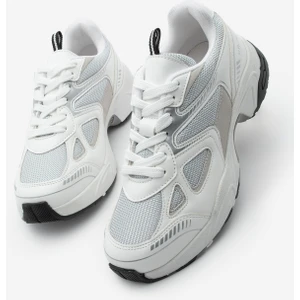 Kadın Sneaker Kalın Taban Bağcıklı File Detaylı Spor Ayakkabı Yuvez Beyaz